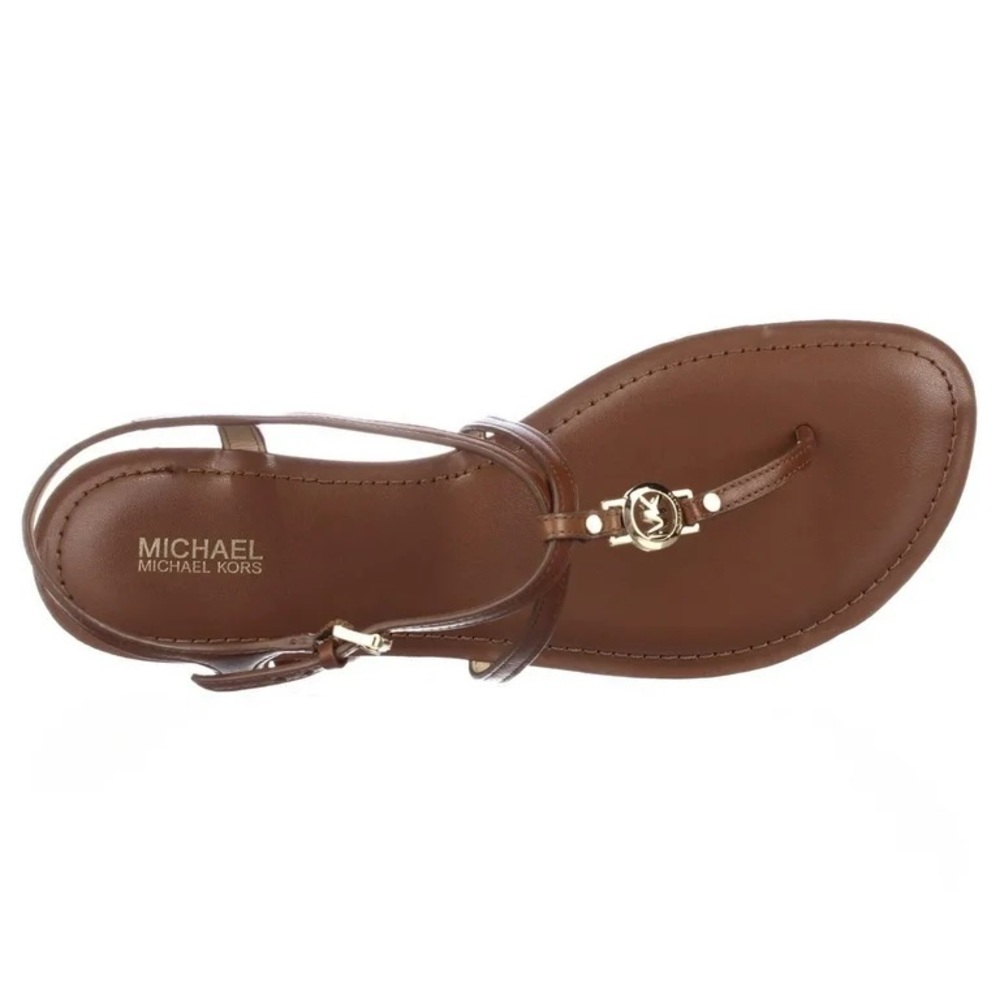 Michael Kors Bethany T-Strap Flat Sandals - Luggage Size 7.5